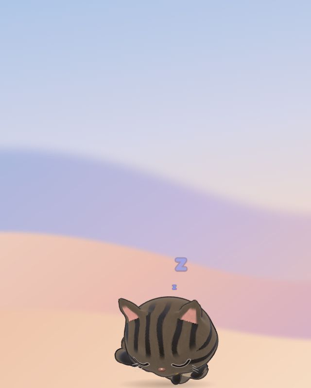 The pointer returns and the sleeping tabby cat blinks, yawns, stretches and gets up